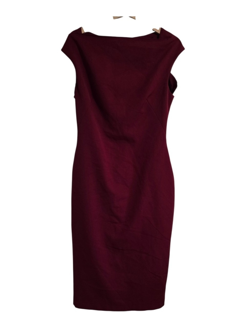 Zara Woman Burgundy Solid Sheath Dress Boat Neck Cap Sleeve Knee Length M